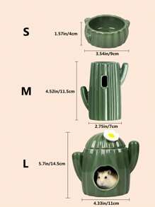 1pc Cactus Ceramic Bowl For Hamsters, Suitable For Pet Home - Green - View 3