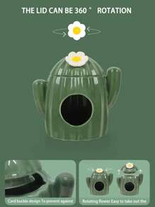 1pc Cactus Ceramic Bowl For Hamsters, Suitable For Pet Home - Green - View 4