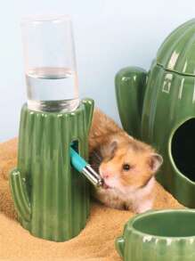 1pc Cactus Ceramic Bowl For Hamsters, Suitable For Pet Home - Green - View 6