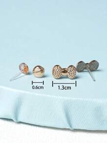 36對蝴蝶結和愛心裝飾耳釘 - 金色 - 查看 3