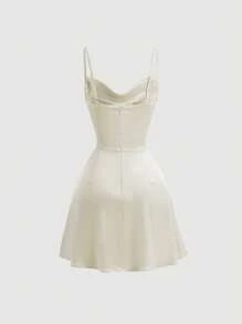 SHEIN MOD Figure Graphic Draped Collar Cami Dress - Beige - View 2