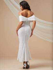 Off Shoulder Cut Out Detail Sequins Dress - White - View 2