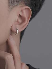 2入組男士極簡圓耳環 - 銀色 - 查看 1