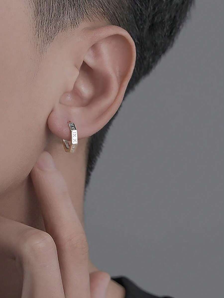 2入組男士極簡圓耳環 - 銀色 - 查看 1