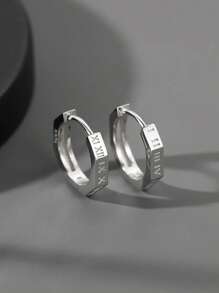 2入組男士極簡圓耳環 - 銀色 - 查看 2