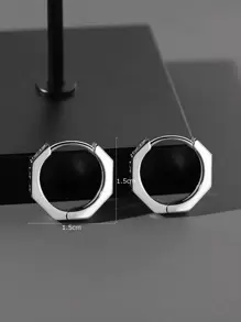 2入組男士極簡圓耳環 - 銀色 - 查看 3