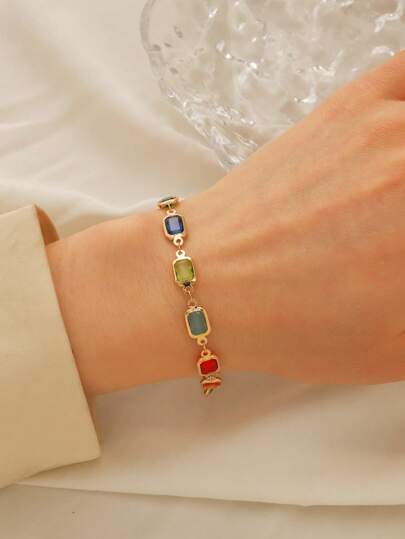 1pc Random Color Glamorous Rhinestone Decor Bracelet For Women For Gift