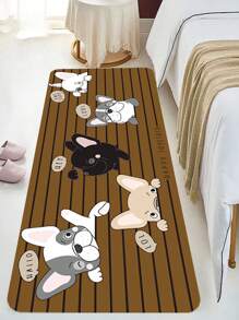 1pc Cartoon Dog & Striped Pattern Rug, Cute Mocha Brown Polyester Floor Mat, For Living Room, Bedroom - Mocha Brown - View 3