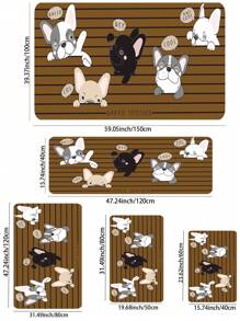 1pc Cartoon Dog & Striped Pattern Rug, Cute Mocha Brown Polyester Floor Mat, For Living Room, Bedroom - Mocha Brown - View 5
