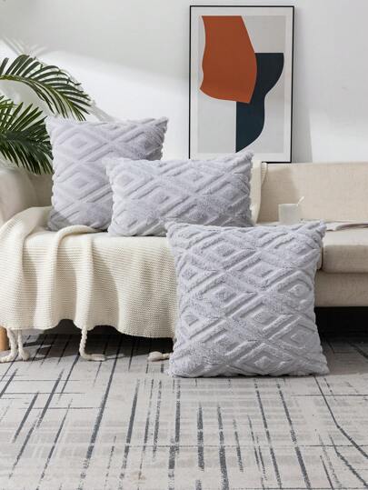 1入組素色淺灰色幾何圖案靠墊套無填充物現代彈力家用抱枕套
