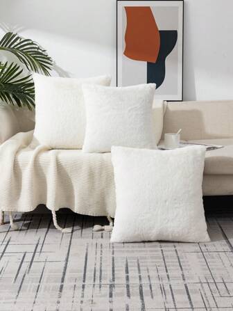 1pc Solid Color White Cushion Cover Without Filler, Modern Stretchy Throw Pillow Cover For Household