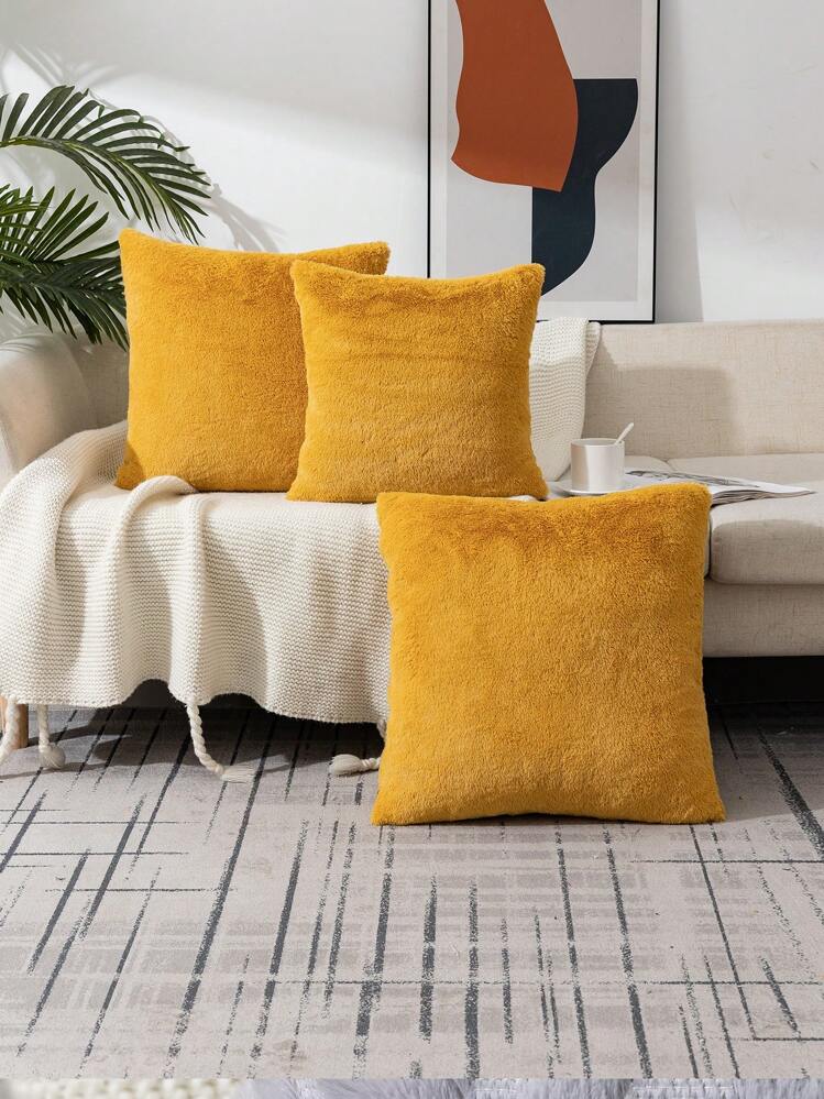 ソリッドイエロークッションカバー1枚、詰め物なし、モダンストレッチ