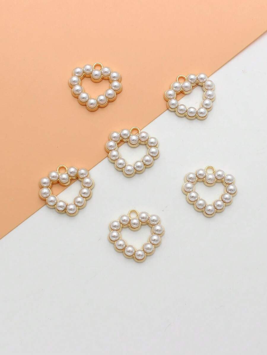 6pcs/Set Faux Pearl Heart DIY Pendant Valentines