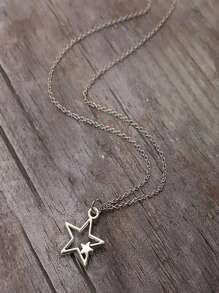 星星吊墜項鍊 - 銀色 - 查看 2