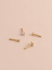 4pcs/set Stainless Steel Rhinestone Flower Decor Nose Stud For Women & Girls - Yellow Gold - View 2