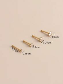 4pcs/set Stainless Steel Rhinestone Flower Decor Nose Stud For Women & Girls - Yellow Gold - View 3