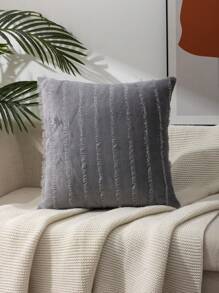 1入組條紋圖案深灰色流蘇裝飾靠墊套無填充物現代彈力家用抱枕套