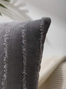 1入組條紋圖案深灰色流蘇裝飾靠墊套無填充物現代彈力家用抱枕套
