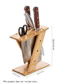 1pc Yellow Bamboo Knife Holder, Multifunction Knife Rack For Home - Yellow - View 2