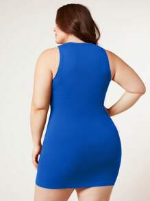 SHEIN BASICS Plus Solid Bodycon Dress - Royal Blue - View 2