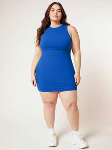 SHEIN BASICS Plus Solid Bodycon Dress - Royal Blue - View 3