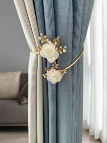 1入組花形人造珍珠裝飾窗簾環家用鋅合金窗簾裝飾繫帶 - 彩色 - 查看 3