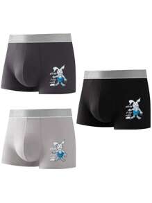 Men 3pcs Letter & Cartoon Graphic Contrast Tape Boxer Brief - Multicolor - View 1