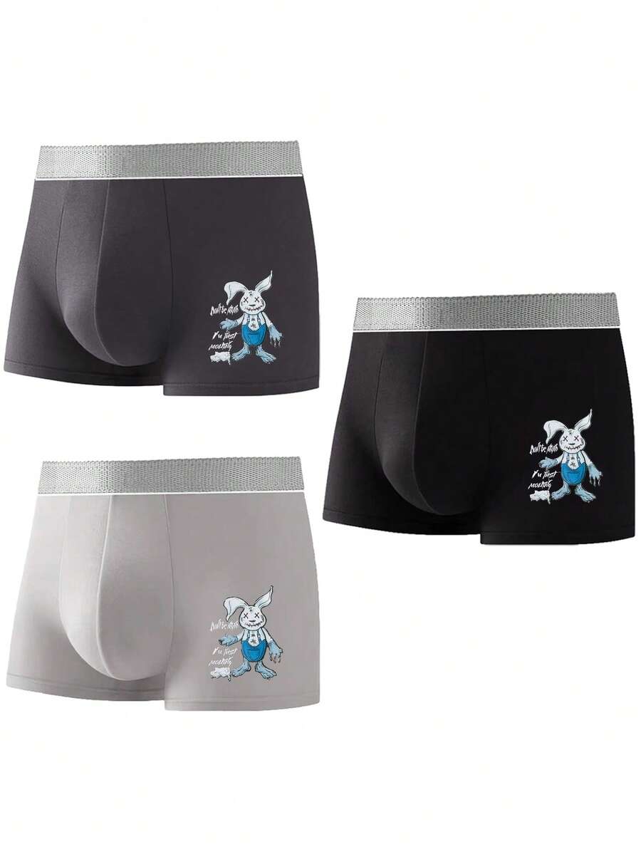 Men 3pcs Letter & Cartoon Graphic Contrast Tape Boxer Brief - Multicolor - View 1