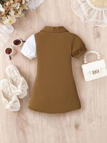 Baby Two Tone Button Front Shirt Dress - Multicolor - View 2