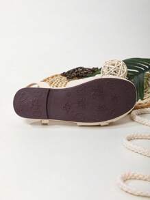 Preppy Slingback Flats For Girls, Cut Out Design Chain Decor Flats - Beige - View 6