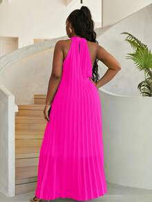 Astrid Vestido halter unicolor fruncido - Rosa Fucsia - Ver 2