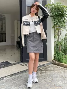 DAZY Áo thun thêu hình ngôi sao Y2k - trắng - Xem 11