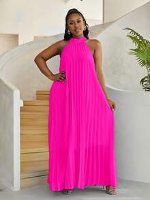 Astrid Vestido halter unicolor fruncido - Rosa Fucsia - Ver 5