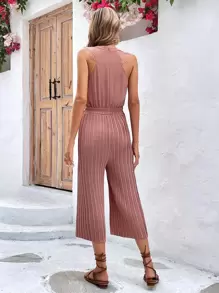 SHEIN Frenchy Solid Pleated Wide Leg Jumpsuit - Dusty Pink - View 2