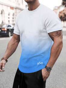 Manfinity Homme Áo thun & Áo lót Nam Lá thư Ombre Giải trí - Xanh và trắng - Xem 1