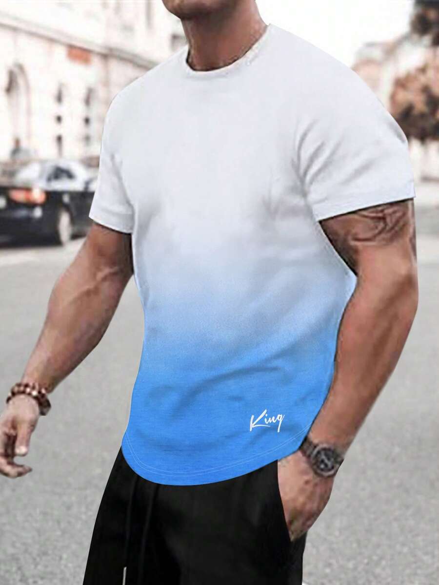 Manfinity Homme Áo thun & Áo lót Nam Lá thư Ombre Giải trí - Xanh và trắng - Xem 1