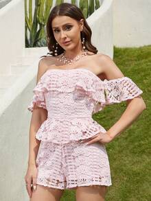 Eilly Bazar Áo liền quần nữ Xù Viên lá sen Dây kéo màu trơn Thanh lịch - Màu Hồng baby - Xem 4