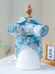 1入組卡通圖案寵物襯衫適用於狗狗和貓適合春天 - 藍白色 - 查看 2