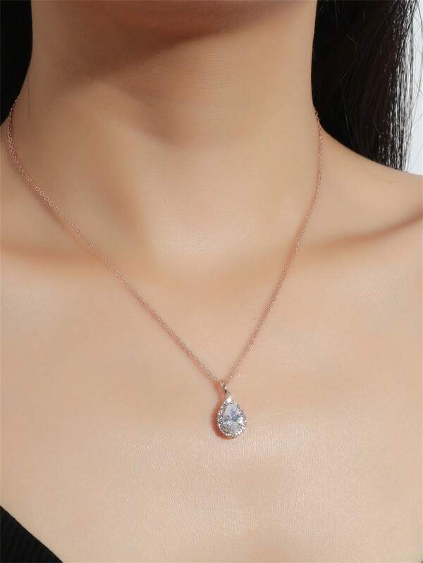 Cubic Zirconia Waterdrop Charm Necklace SHEIN USA