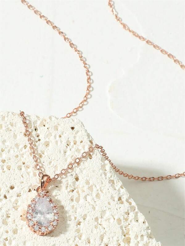 Cubic Zirconia Waterdrop Charm Necklace SHEIN USA