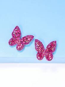 juran 1 Đôi Quyến Rũ Hợp Kim Kẽm Đá Bướm Bông Tai Nữ Trang Trí Hàng Ngày - Màu Hồng Tươi - Xem 2