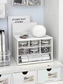 1 pieza unicolor Papelería almacenamiento simple multi cuadro Soporte de escritorio para oficina - Blanco - Ver 1