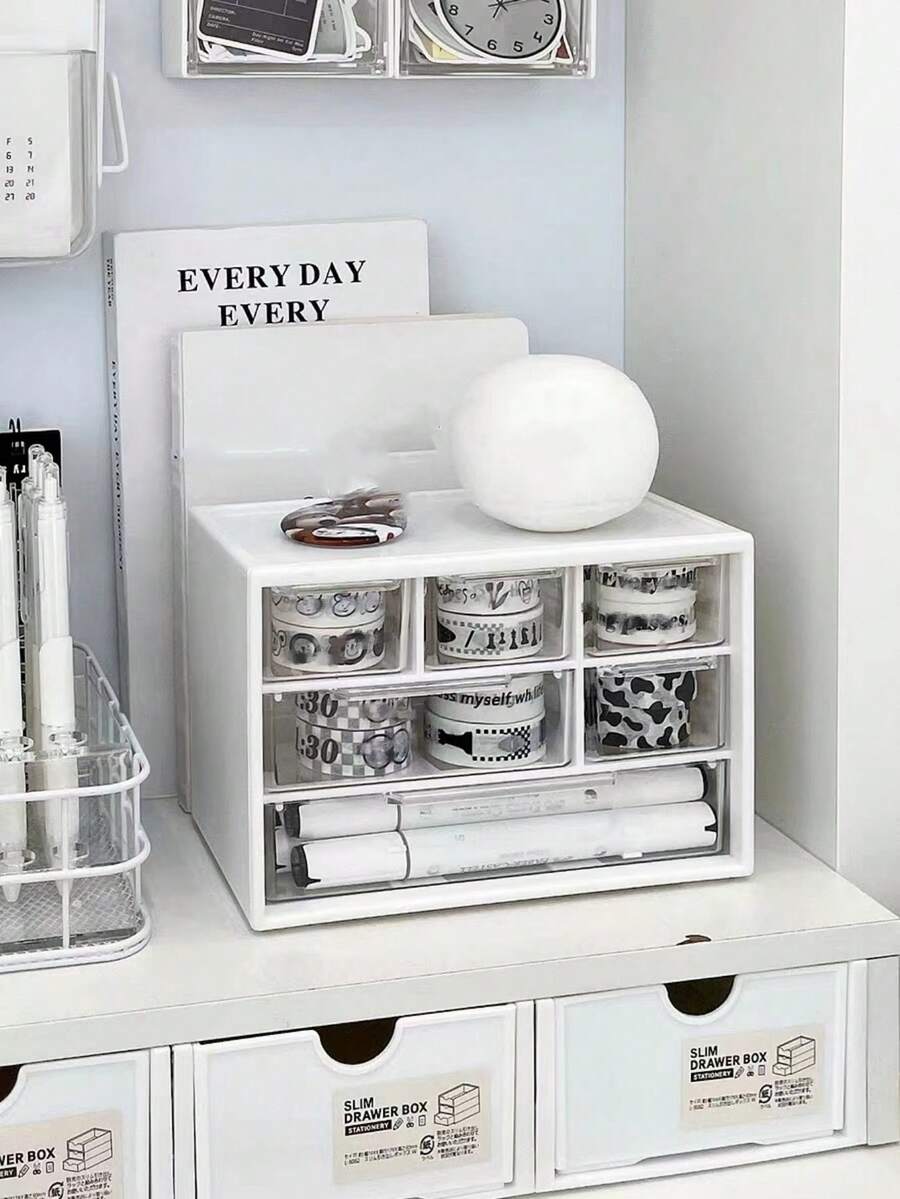 1 pieza unicolor Papelería almacenamiento simple multi cuadro Soporte de escritorio para oficina - Blanco - Ver 1