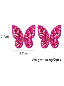 juran 1 Đôi Quyến Rũ Hợp Kim Kẽm Đá Bướm Bông Tai Nữ Trang Trí Hàng Ngày - Màu Hồng Tươi - Xem 3