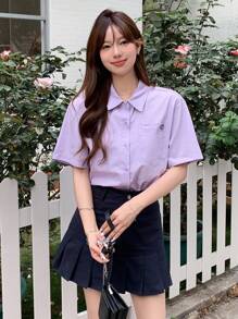 DAZY Geo Print Button Front Shirt - Lilac Purple - View 6