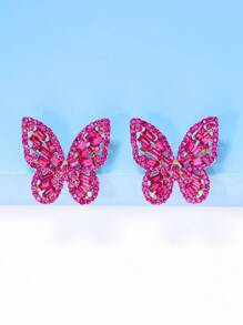 juran 1 Đôi Quyến Rũ Hợp Kim Kẽm Đá Bướm Bông Tai Nữ Trang Trí Hàng Ngày - Màu Hồng Tươi - Xem 4