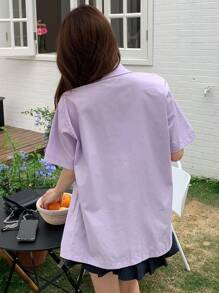 DAZY Geo Print Button Front Shirt - Lilac Purple - View 9