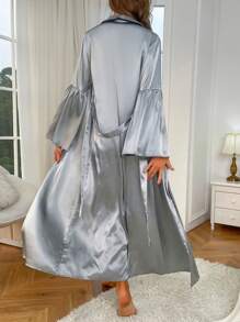 Áo choàng Nữ Thắt lưng màu trơn Thanh lịch - Xám - Xem 2