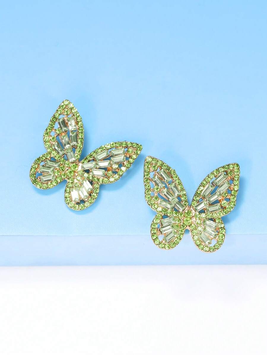 juran 水鑽蝴蝶耳釘 - 綠色 - 查看 1