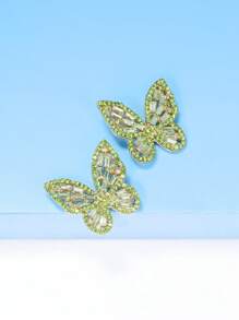 juran 水鑽蝴蝶耳釘 - 綠色 - 查看 2